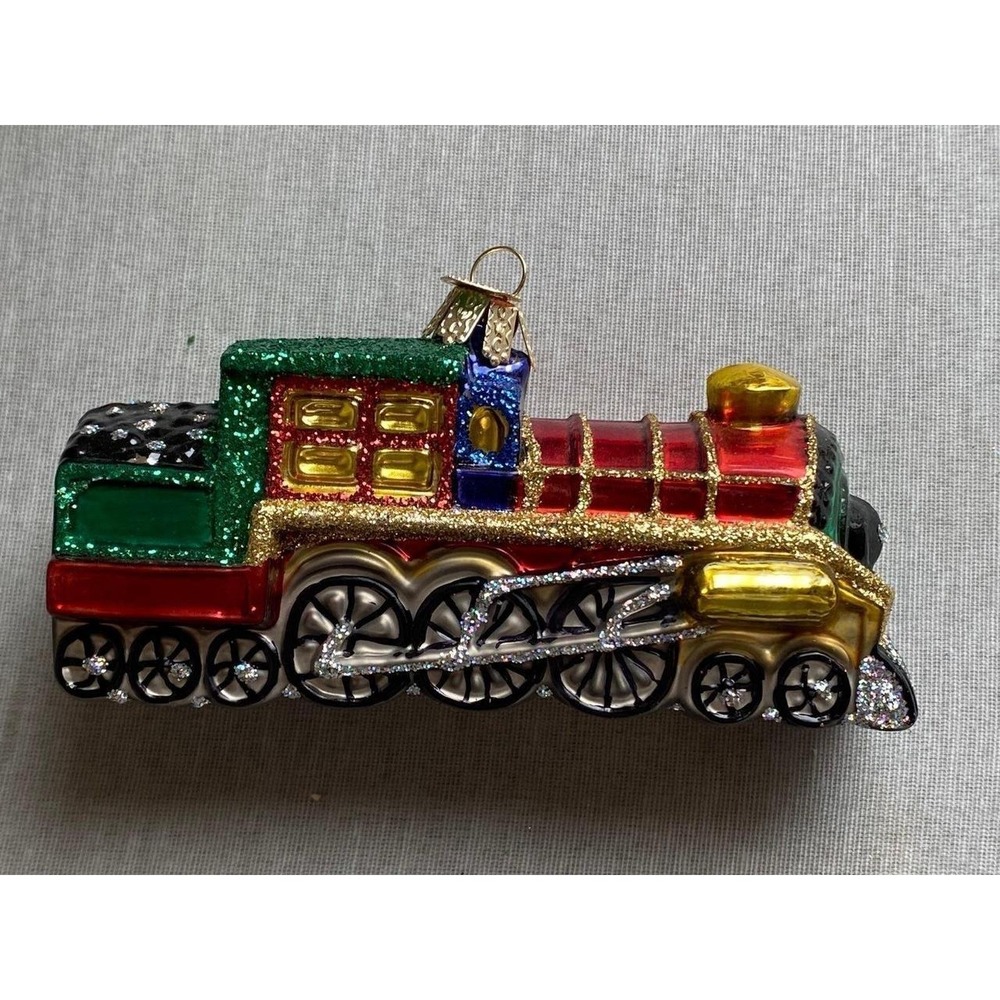 Train Ornament Glass Blown 5.5" Engine Locomotive Holiday Old World Christmas OW